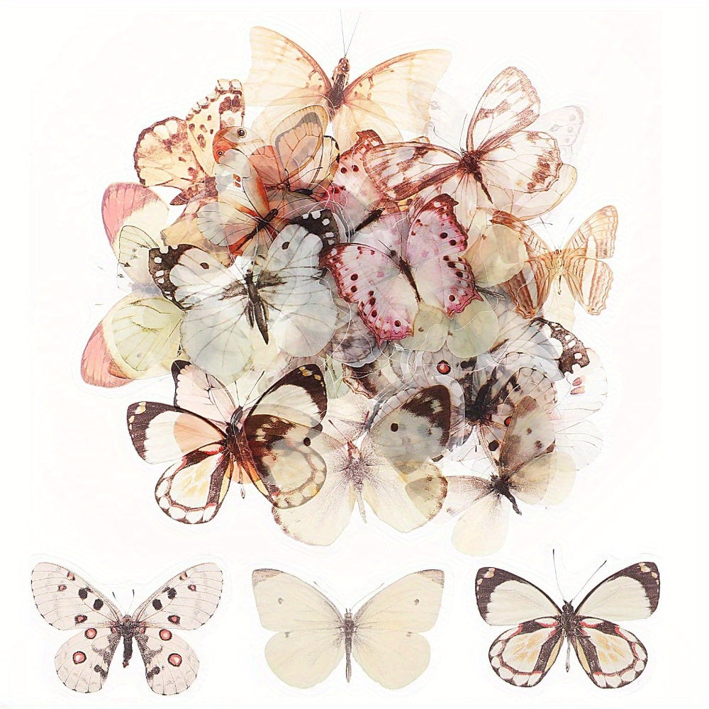 TEMU 40pcs Sticker Small Butterflies Stickers Set Decals Transparent White Vintage Scrapbooking Journaling Stickers Supplies For Planner Diy Craft
