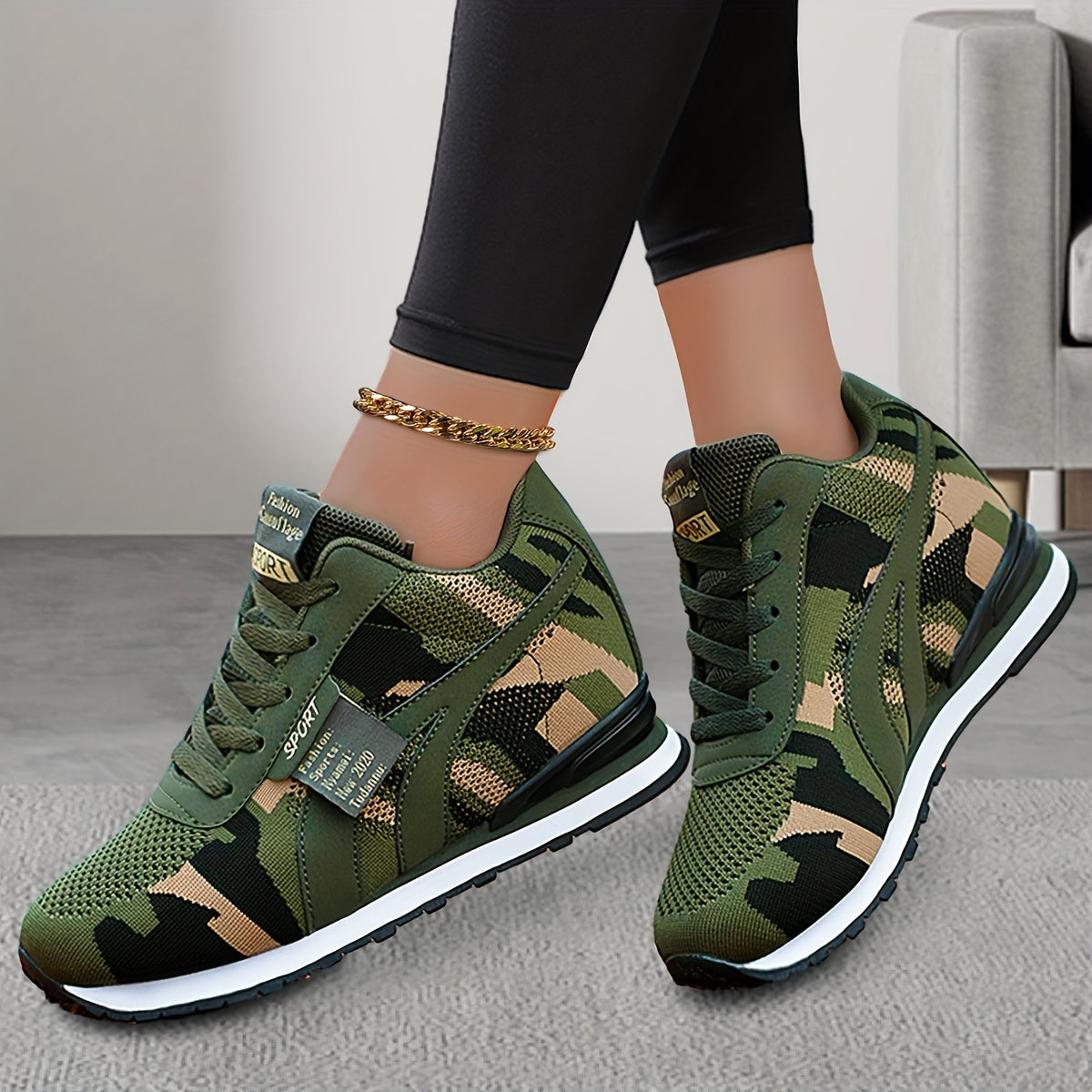 TEMU Women's Camouflage Pattern Sneakers, Casual Lace Up Outdoor Shoes, Comfortable Low Top Running Shoes