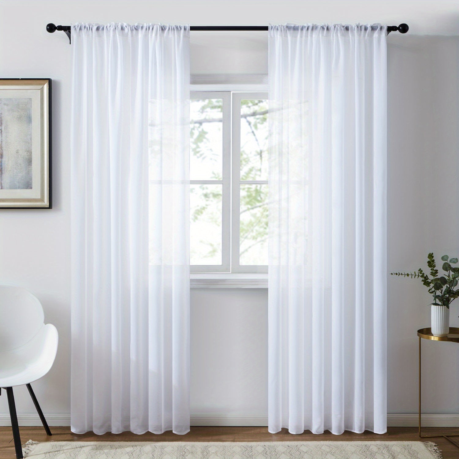 TEMU 2pcs White Sheer Curtain Window Rod Pocket Top Curtain Panels For Kitchen, Bedroom And Living Room Home Decor