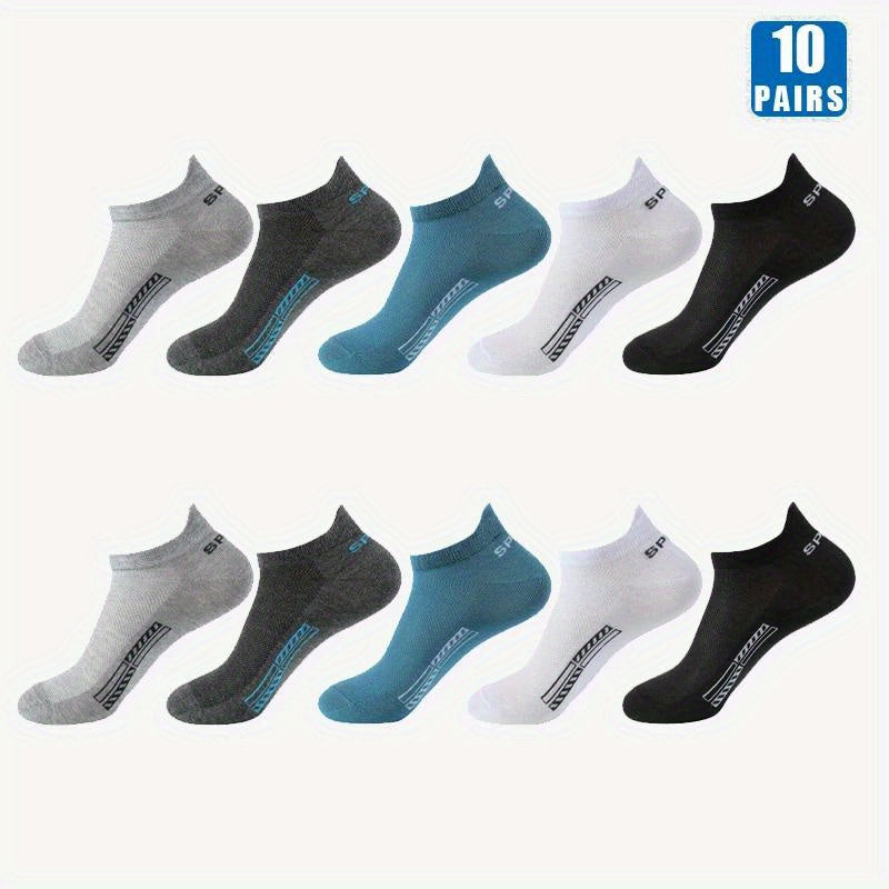 TEMU 10 Pairs Men's Short Socks Crew Ankle High Quality Breathable Mesh Sports Casual Women Summer Low-cut Thin Sock For Male