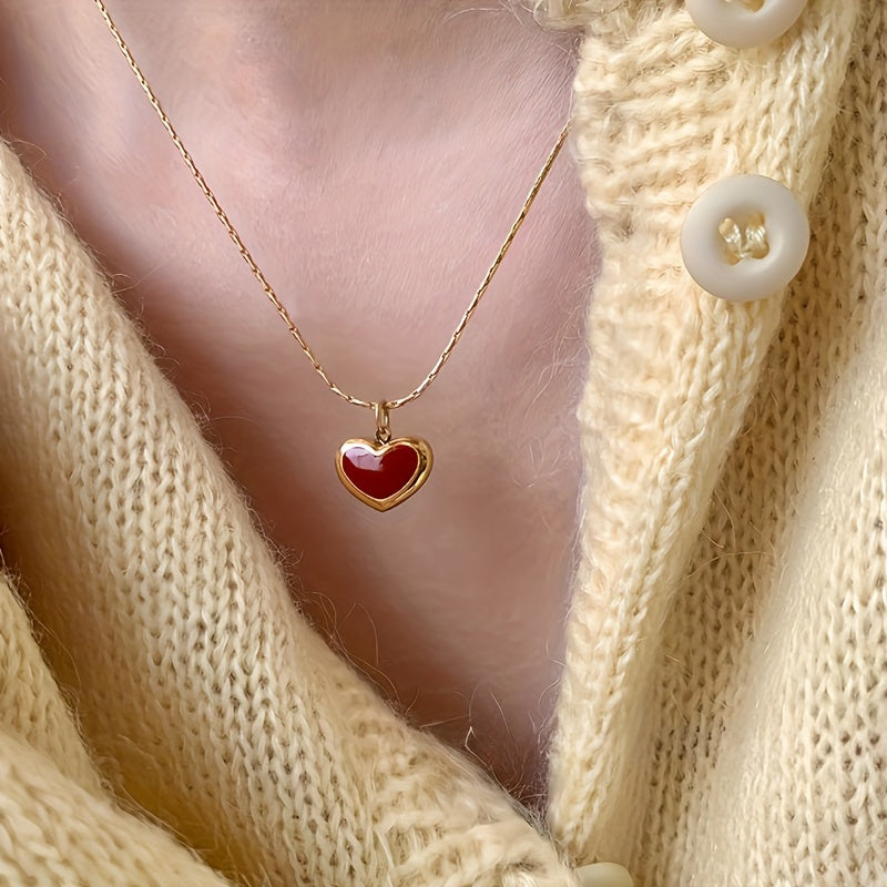 TEMU 1pc Fashionable And Simple Titanium Enamel Heart Pendant, Suitable For S