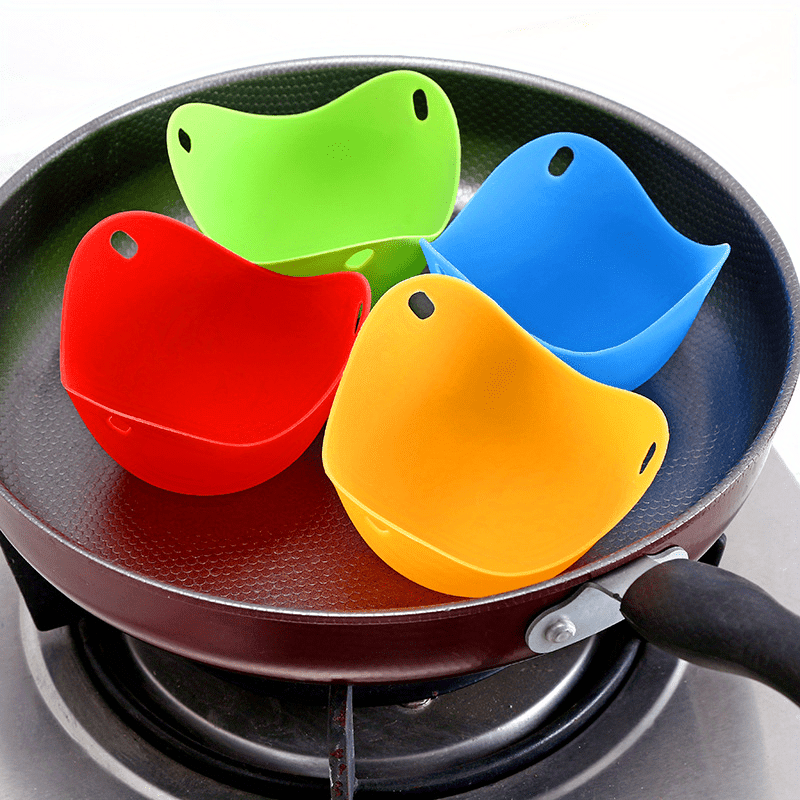 TEMU 4pcs Silicone Egg Cookers - , Foldable, Washable Kitchen Tools For Home & Restaurant Use, 2.55x3.54 Inch, Red-green-blue-yellow, Camping, Food