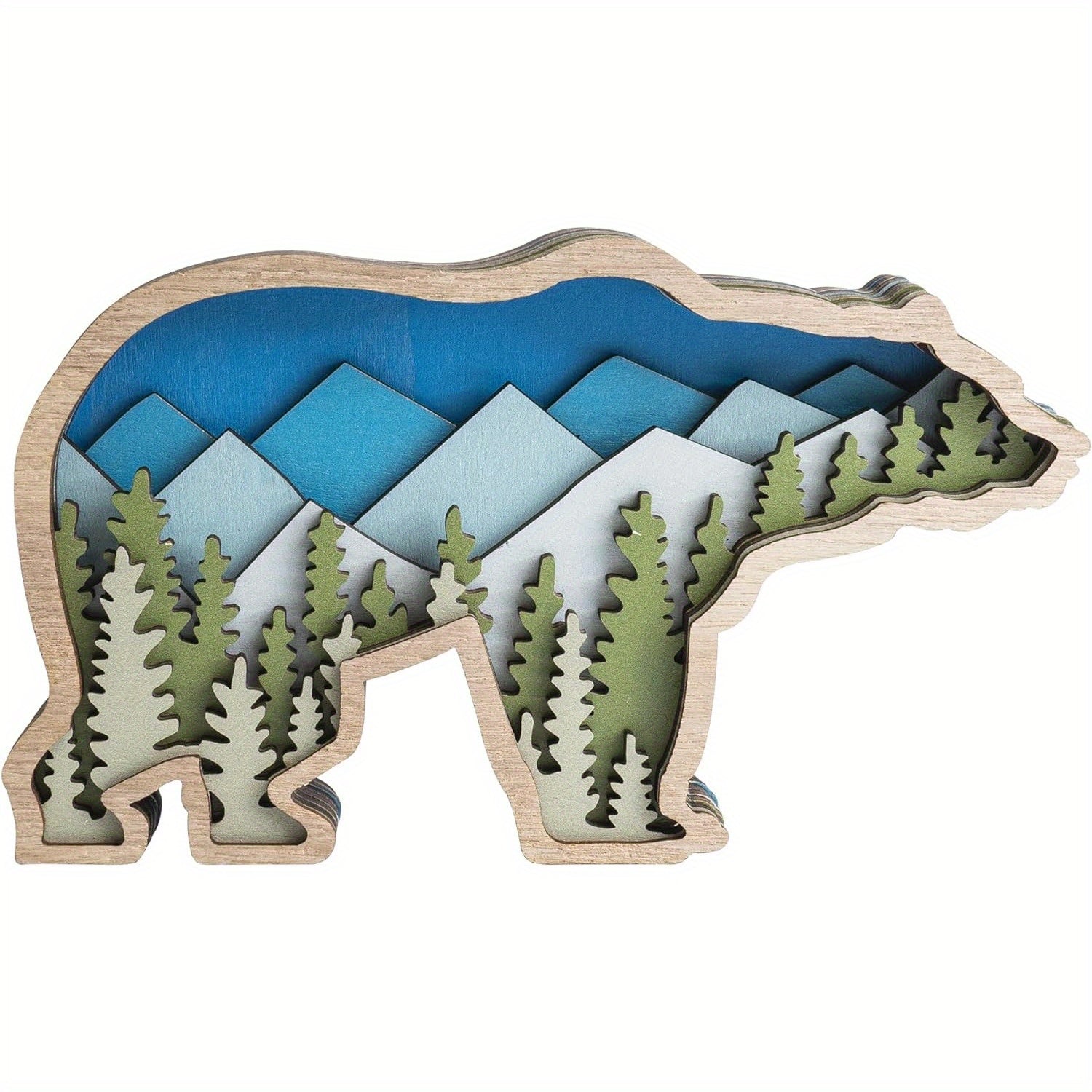 TEMU Forest Bear Decor Wooden Wall Sculptures Woodland Nursery Signs 3d Mountain Art Rustic Cabin Modern Farmhouse Tree Decor Home Desktop Hunting