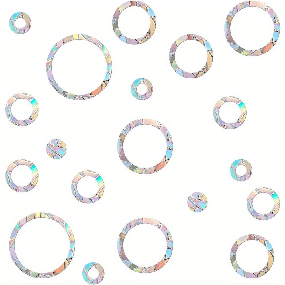 TEMU 16pcs Static Cling Bird Deterrent Window Decals - Reusable Glossy Vinyl Anti-collision Stickers With Sparkling Ring Design, Thick For Glass ,