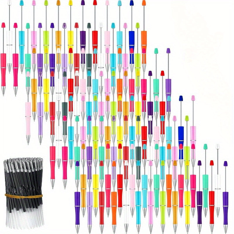 TEMU Beadable Pens Set With 100 Plastic Beaded Ballpoint Pens And 100 Refills Black Ink For Diy Gifts Students Office And School Supplies, For Work,