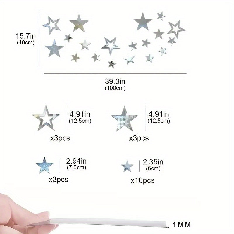 TEMU Set Of 19-38 Star-shaped Mirror Wall Stickers - Removable Reflective Decals, Decorative Home Decor, Acrylic Wall Decorations