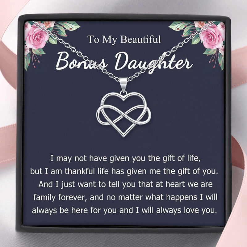 TEMU To My Beautiful Bonus Daughter Infinity Heart Necklace & Keepsake Box - Interlocking Hearts Pendant, Step-daughter Gift For Christmas, Birthday,