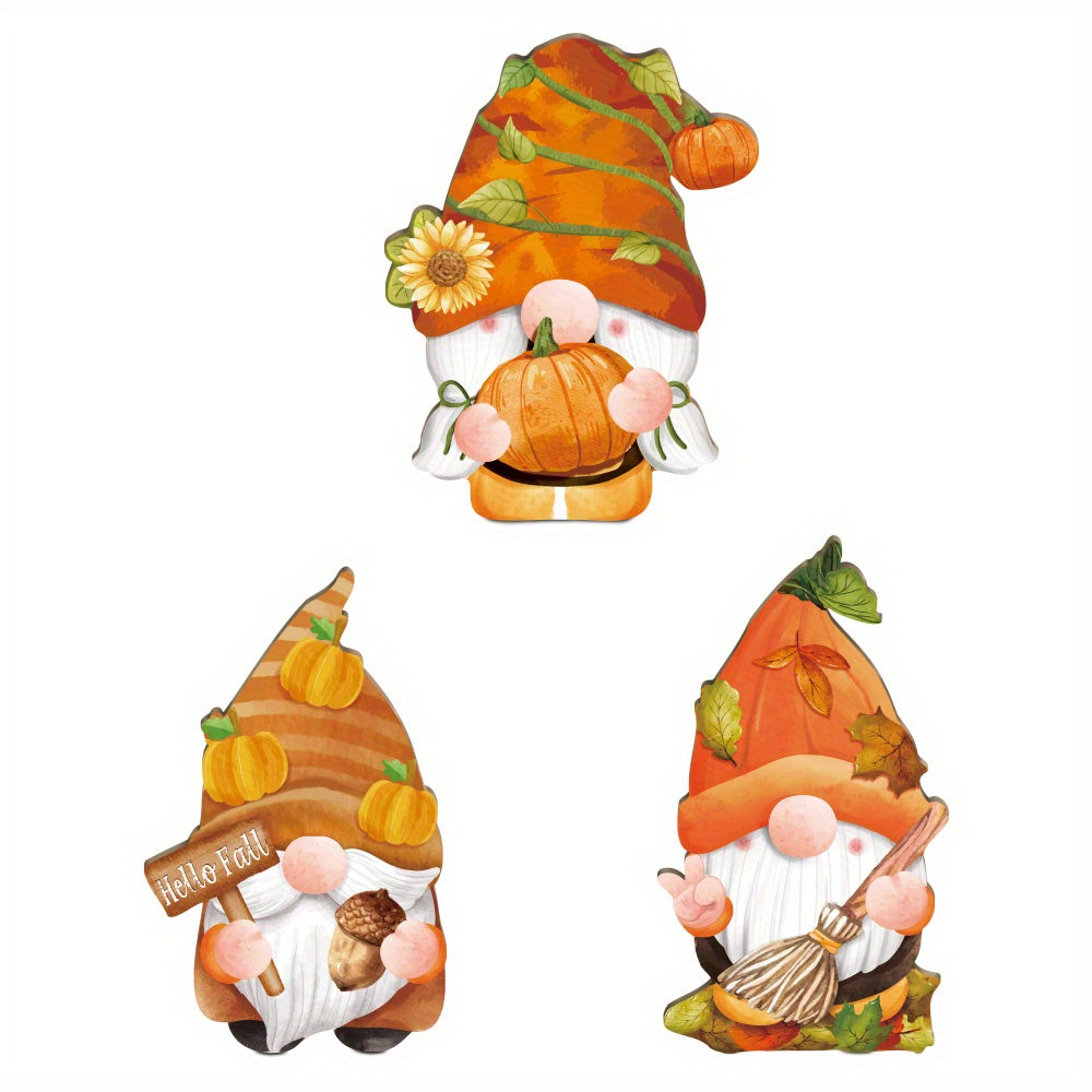 TEMU Putuo Decor Set Of 3 Gnome Wooden Centerpieces - Festive Autumn Tabletop Decorations, Thanksgiving Fall Theme, Manufactured Wood Construction,