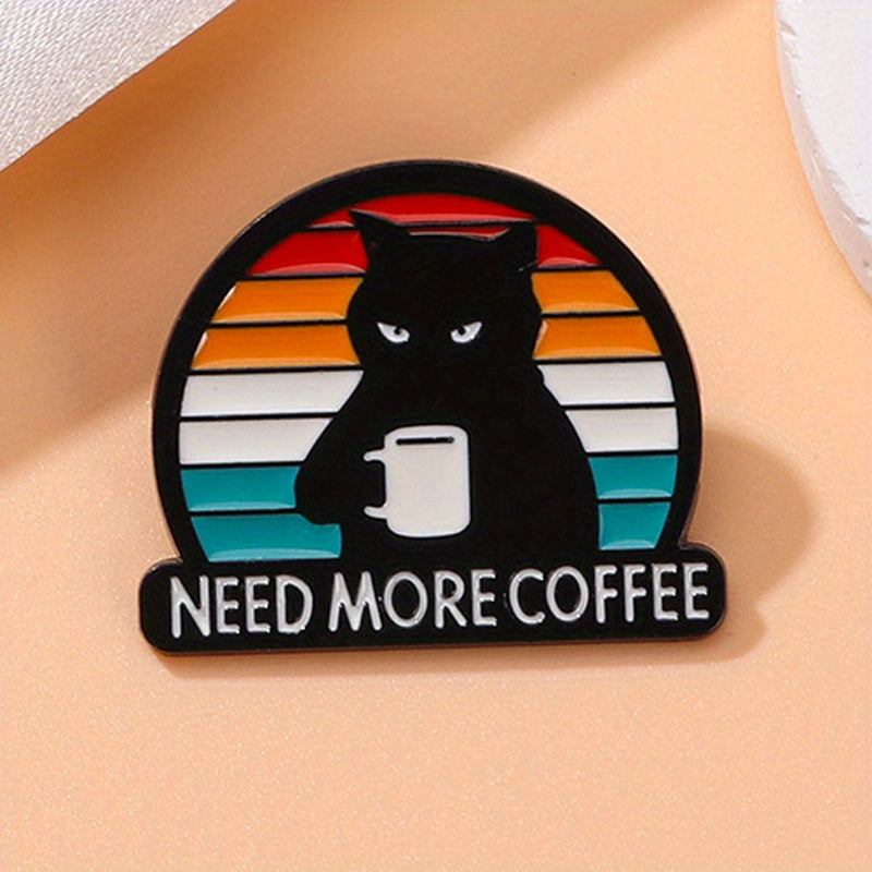 TEMU Coffee" Humorous Black Cat Acrylic Brooch Pin - Novelty Accessory For Backpacks, Jeans & T-shirts