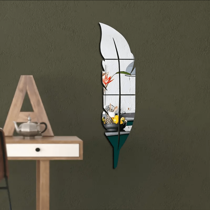 TEMU Feather-shaped Mirror Wall Stickers For Creative Decoration In The Bedroom, Living Room, And Bathroom, As Well As Self-adhesive Wall Decals For
