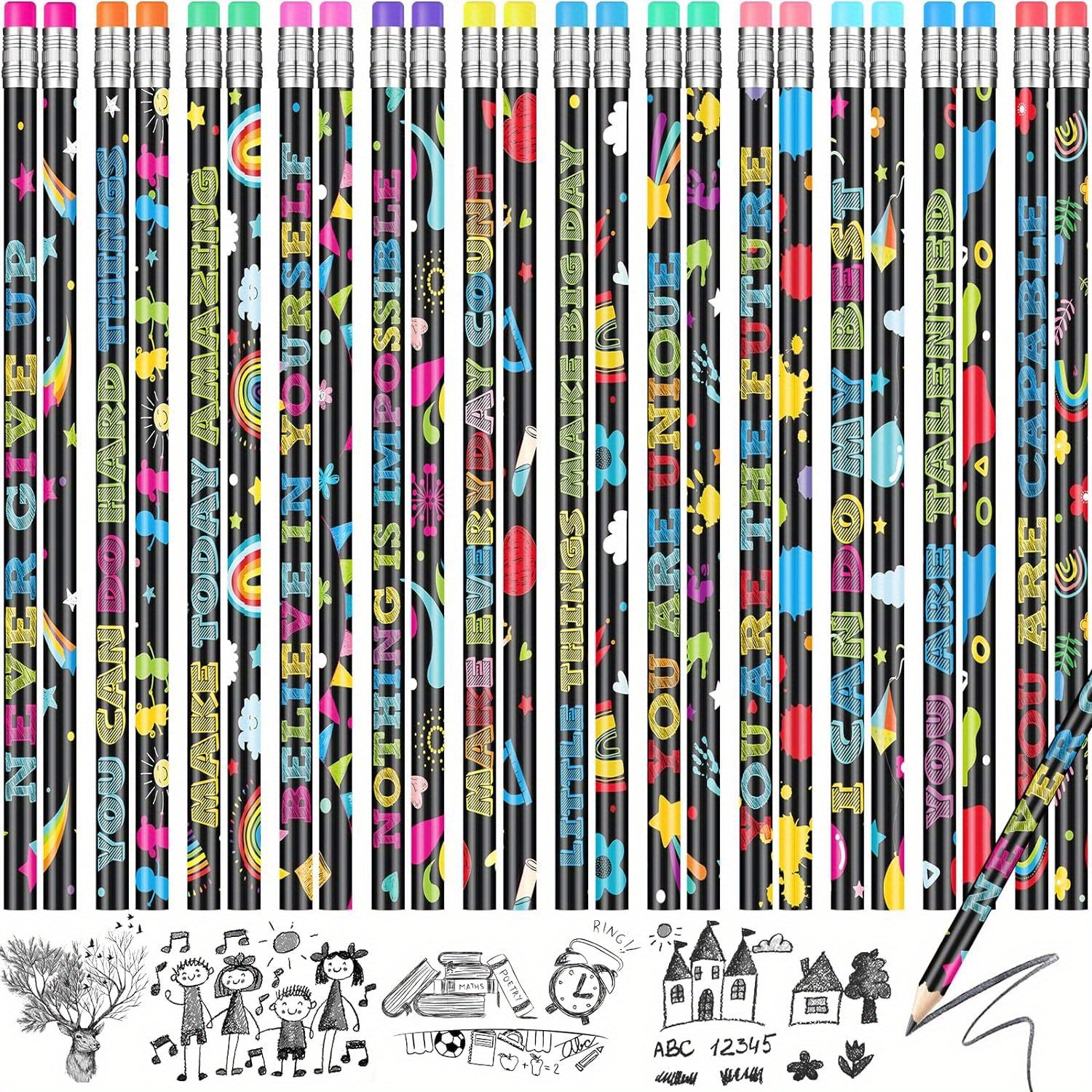 TEMU 120pcs Inspirational Wooden Pencils - Fun & Motivational School Supplies With Positive Sayings, Classroom Rewards & Back To School Gifts