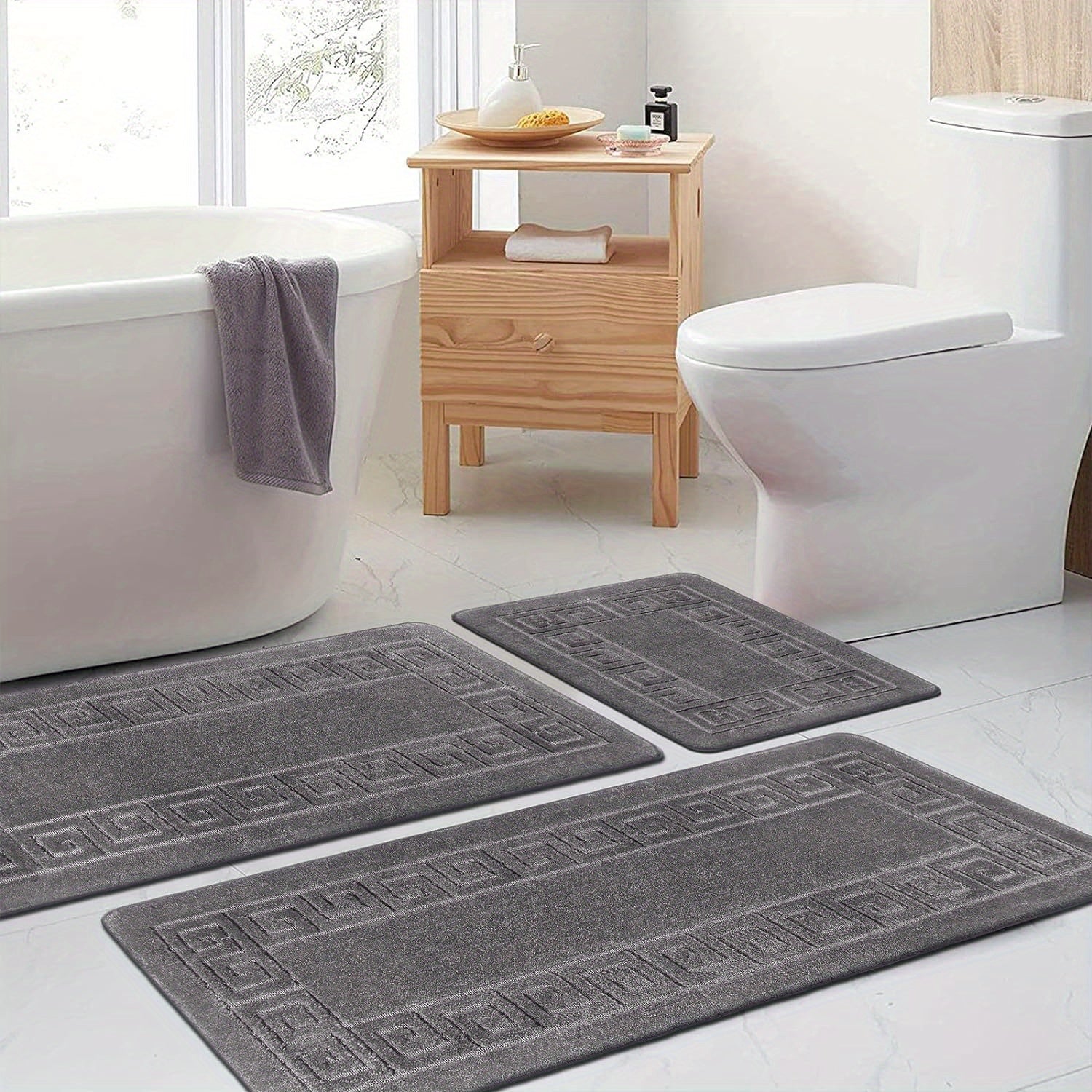 TEMU Bathroom Rugs Sets 3 Piece, Non Slip Bath Mats For Bathroom Floor, Shaggy Microfiber Bath Rugs, Absorbent Bathroom Mats Carpet, Bathroom Runner