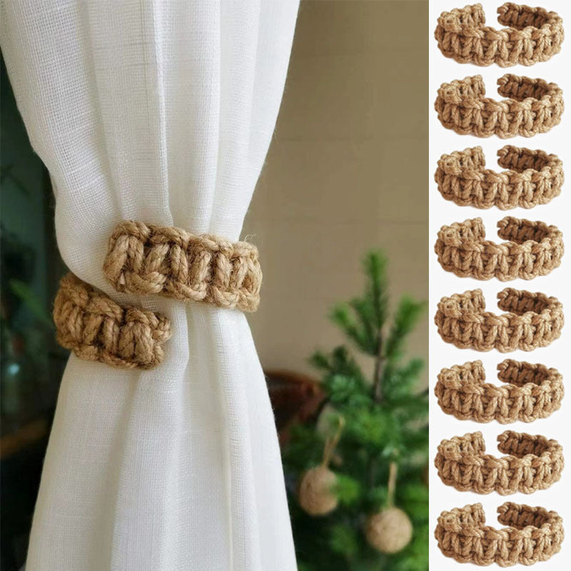 TEMU 8pcs Curtain Storage And Hand-woven Hemp Rope Finishing, Curtain Tether Woven Curtain Bracket, Decorative Rope Bracket, For Bedroom Home