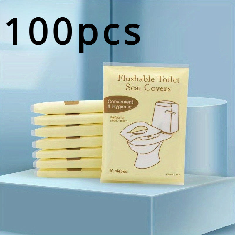 TEMU 100pcs Disposable Flush Toilet Seat Cover - For Bathrooms, Travel Accessories, Public Restrooms, Camping, Flushing