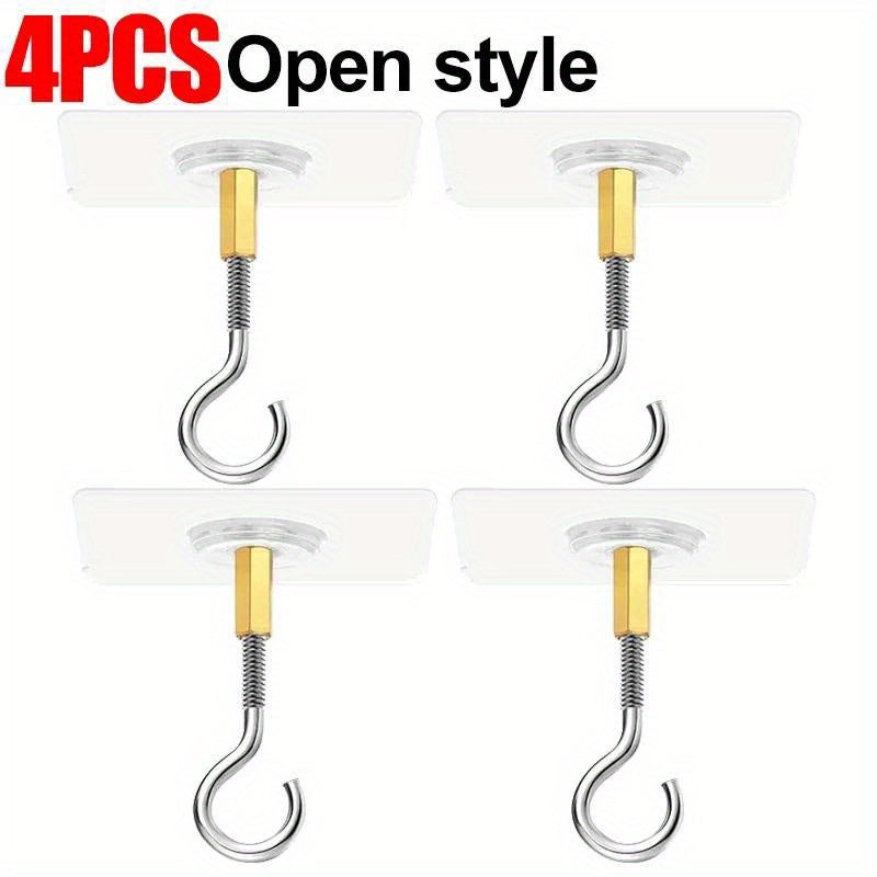 TEMU 4pcs Heavy-duty Adhesive Ceiling Hooks For Hanging Plants, Baskets, Lanterns – Versatile Steel Wall Mount Hooks For Garden Decor, Holidays &