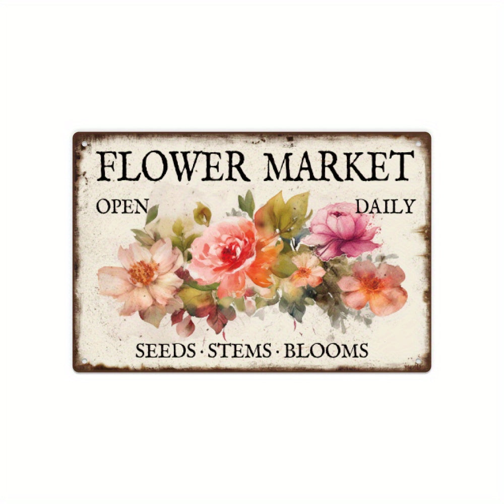 TEMU Putuo Decor, 1 Piece Flower Metal Sign, Vintage Tin Plaque Retro Art Plate For Home Garden Yard Kitchen Wall Decor, 7.9 X 11.8 Inches