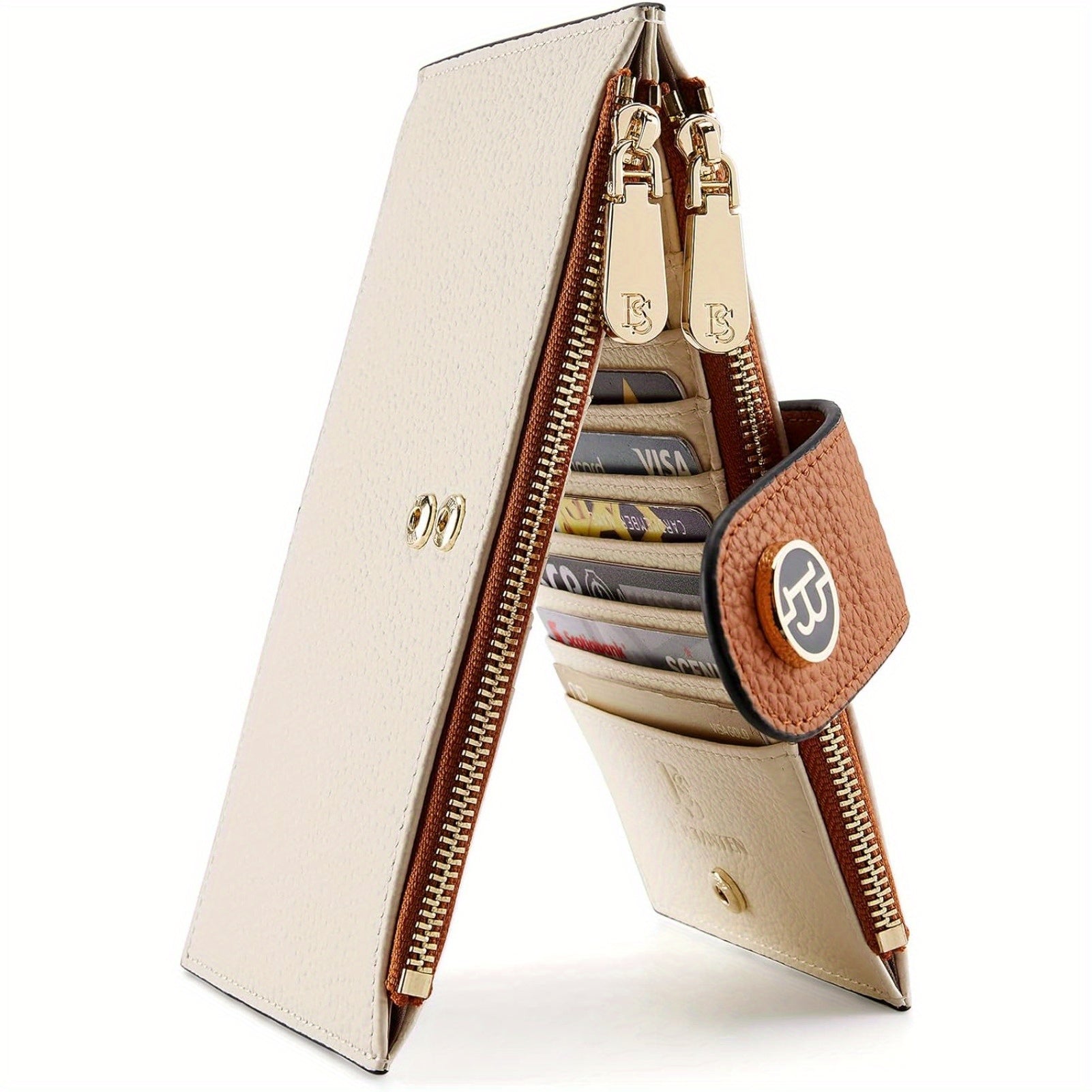 TEMU Bofild Women's Rfid Blocking Slim Wallet - Minimalist Synthetic Synthetic Leather Card Holder With Snap Closure, Zipper Pocket & Paper-coin