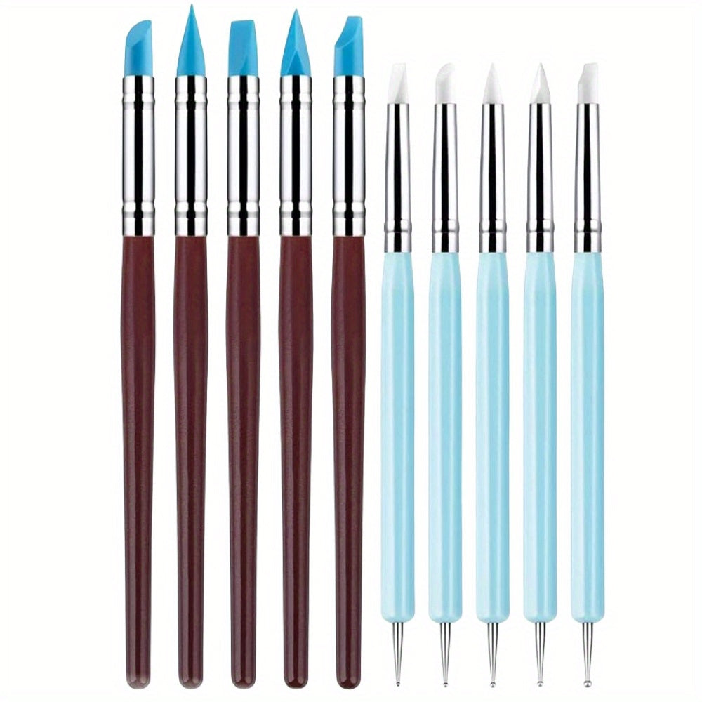 TEMU 10pcs Double-ended Clay Sculpting Tools - Dual-headed Modeling & Dotted Pen For Pottery, Nail Art, Blending - Ergonomic Grip, For Clay, Resin,