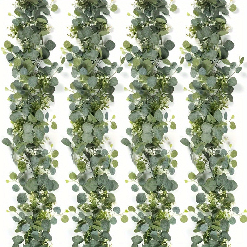 TEMU 4 Packs Artificial Eucalyptus Garland 5.9ft Gypsophila Silver Spring Greenery Garland Hanging Plants Artificial Vines For Wedding Mantle Party
