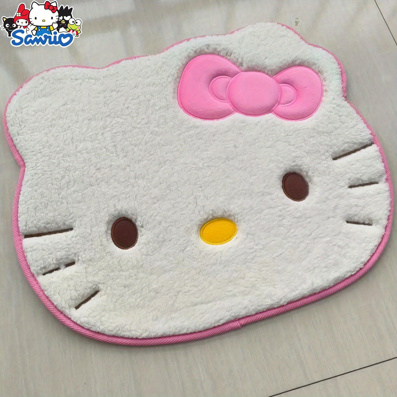 TEMU 1pc Authorized By Hello Kitty Floor Mat Cat Rug Cartoon Anime Cute White Cat Face Carpet Modern Aesthetic Soft Carpet For Living Room Bedroom