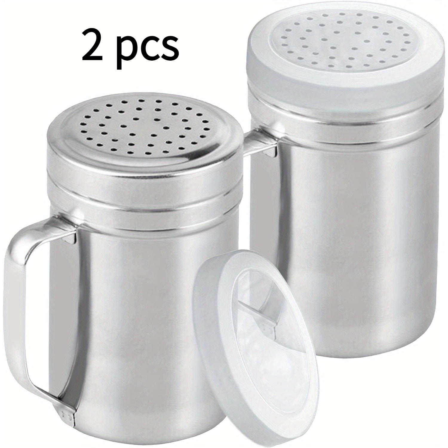 TEMU Stainless Steel Salt And Pepper Shakers Set With Handles, 10oz - Seasoning Dispensers With Perforated Lids, 2pcs Kitchen Essentials