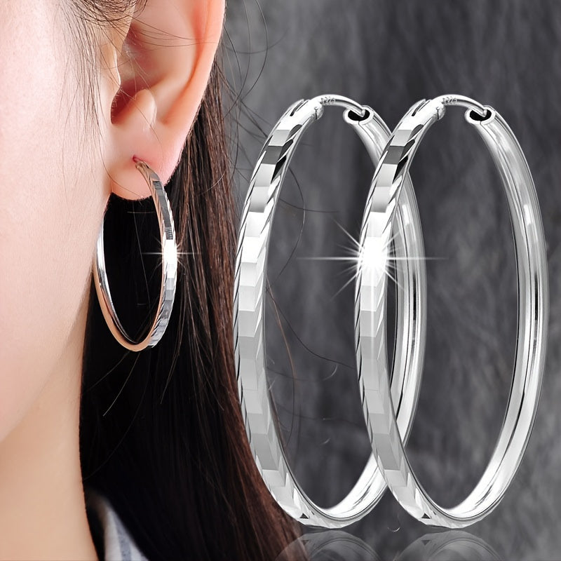 TEMU 925 Sterling Hypoallergenic Hoop Earrings - Vintage Style For Casual Attire &