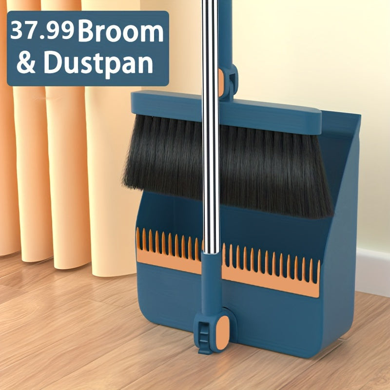 TEMU 2pcs Set New 3-in-1 Rotatable Foldable Magnetic Suction Broom Dustpan Sweeping Set, Enlarged And Thickened Household Broom, Living Room, Bedroom