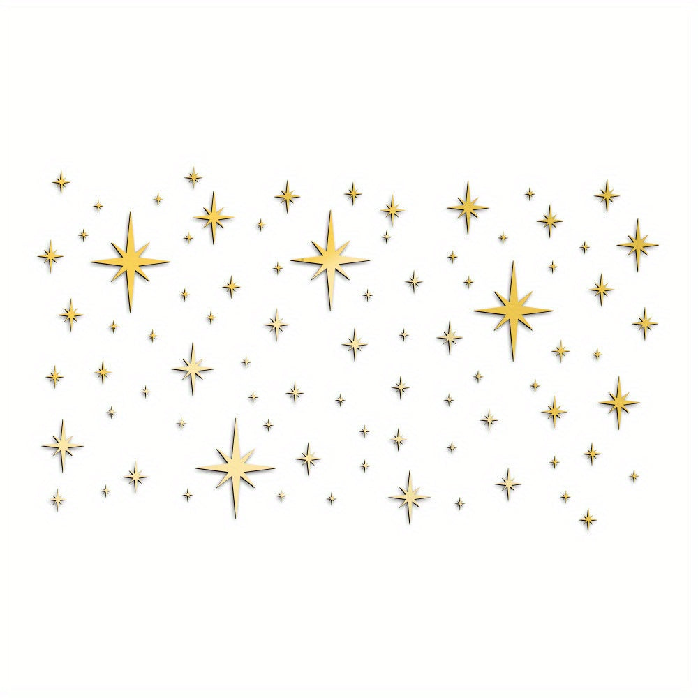 TEMU 82pcs 3d Acrylic Star Mirror Wall Stickers - , Self-adhesive Contemporary Geometric Wall Decals, Glossy Space-themed Decor, Living Room Bedroom