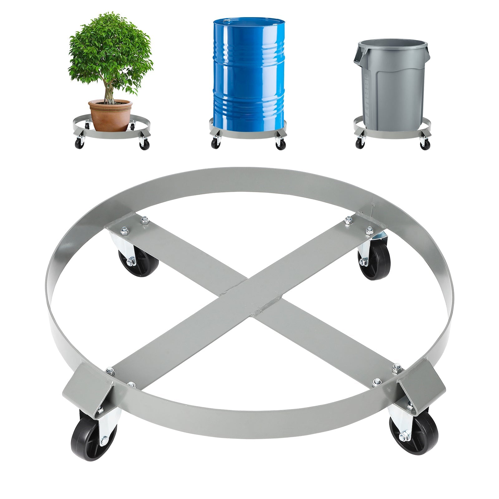 Garvee 55 Gallon Drum-Barrel Dolly 2-Pack– 1000-LB Capacity Heavy-Duty Steel with 4 Swivel Casters & Cross Braces for Warehouse-Industrial Handling