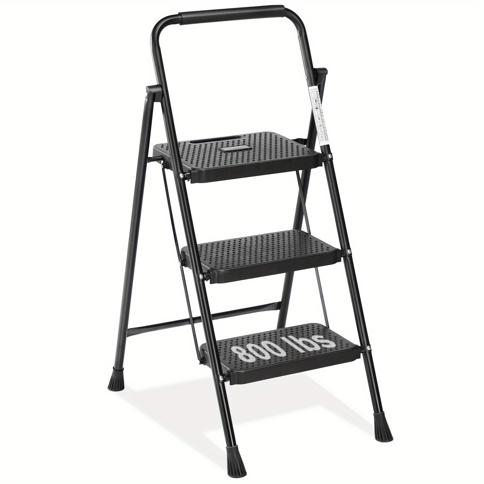 TEMU 3 Step Ladder, Black Folding Step Stool With Wide Anti-slip Pedal, 800lbs Sturdy Portable Ladder, Lightweight Step Stool For Home Kitchen And