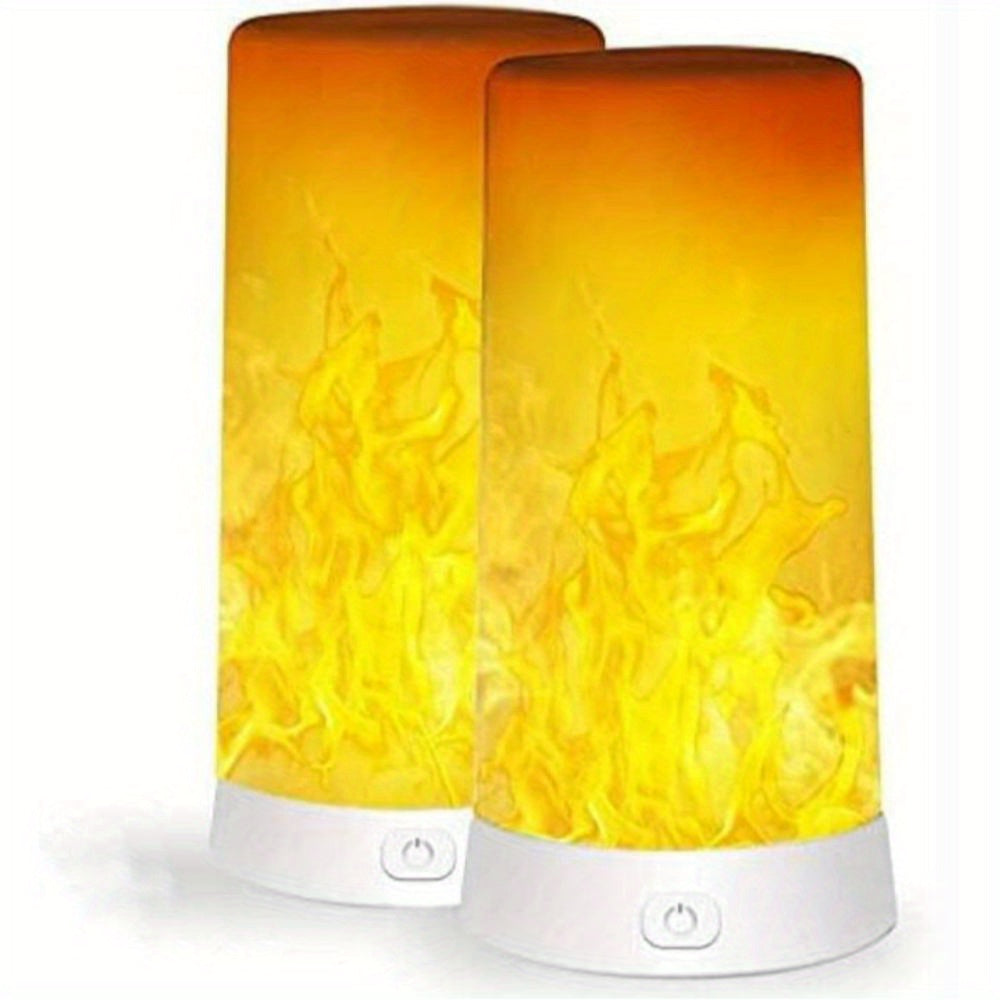 TEMU 2pcs Art Flame Effect Lamp, Usb Rechargeable Tabletop Light With Adjustable Brightness, Plastic Shade, Switch Control, Countertop Mounting For
