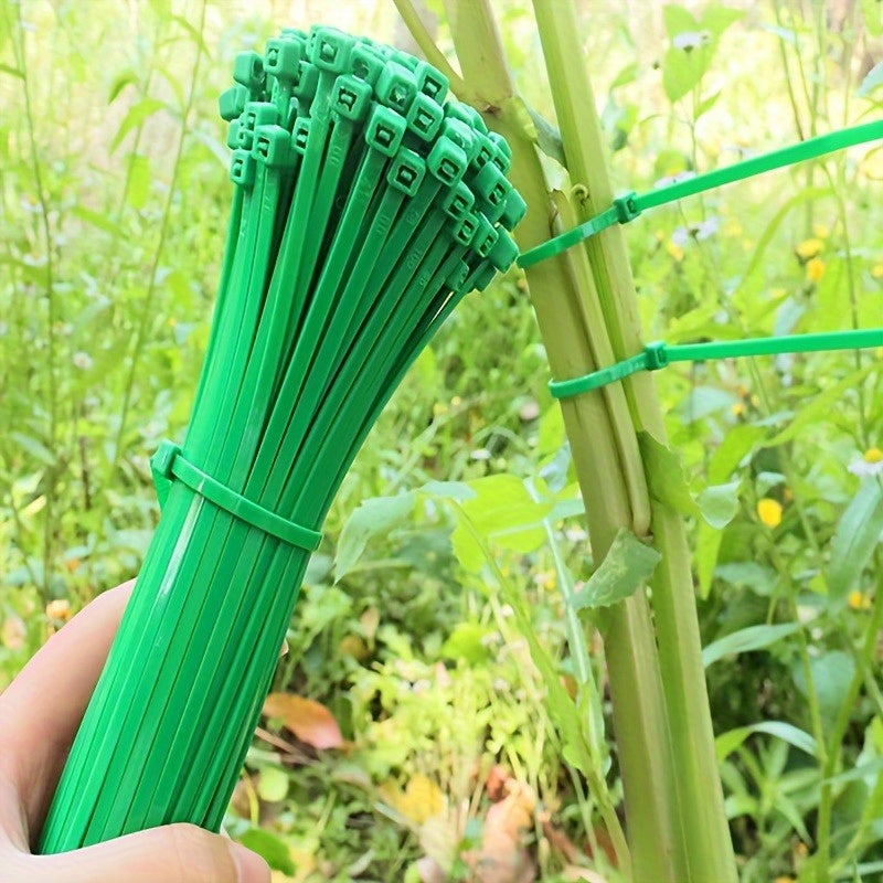 TEMU 100pcs Heavy-duty Green Plastic Zip Ties - Self-locking, Multipurpose For Gardening & Landscaping, Secure & Organize Plants, Vines, And Outdoor