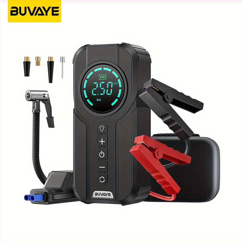 TEMU Buvaye Car Jump Air Pump 4 In 1 Power Bank Lighting Portable Air Compressor Cars Battery Booster Devices Inflator Air Compressor
