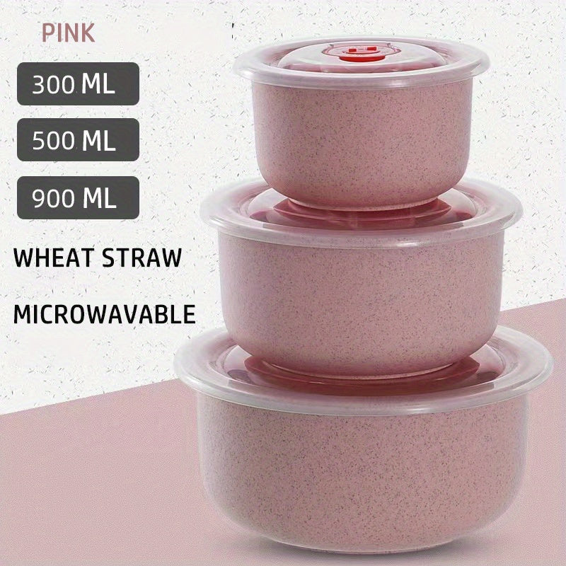 TEMU 3pcs Wheat Straw Bowl Set - Microwave Heated, Preserved, And Used As Lunch And Bento Lunch