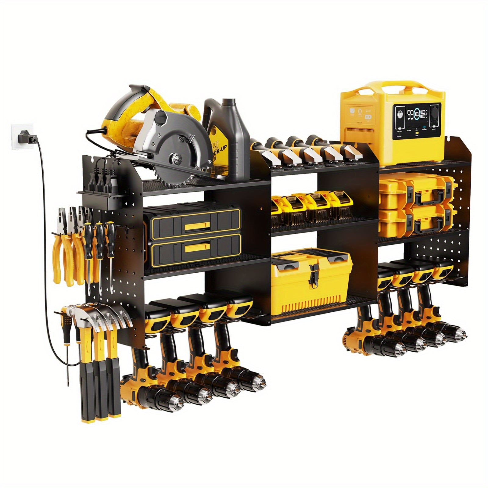 TEMU [tool Storage And Organization]geawokyie Power Tool Organizer Wall Mount With Charging Station, 3 Layer Cordless Drill Hanger Storage Rack,