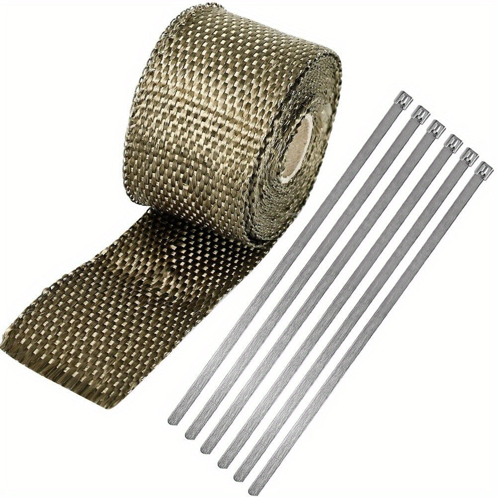 TEMU Exhaust Manifolds Titanium Tape Thermal Wrap 2'' X 5m & 6 Ties