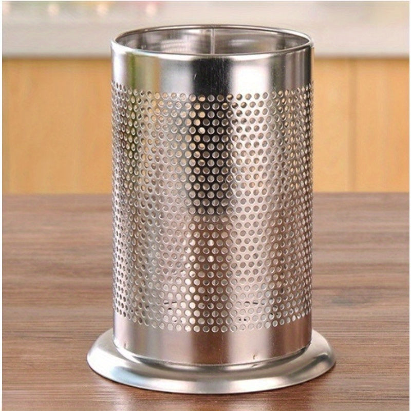 TEMU 1pc Stainless Steel Utensil Crock - Rustproof Kitchen Organizer For Chopsticks, Spoons, & Utensils, Easy Clean Holder For Home & Restaurant