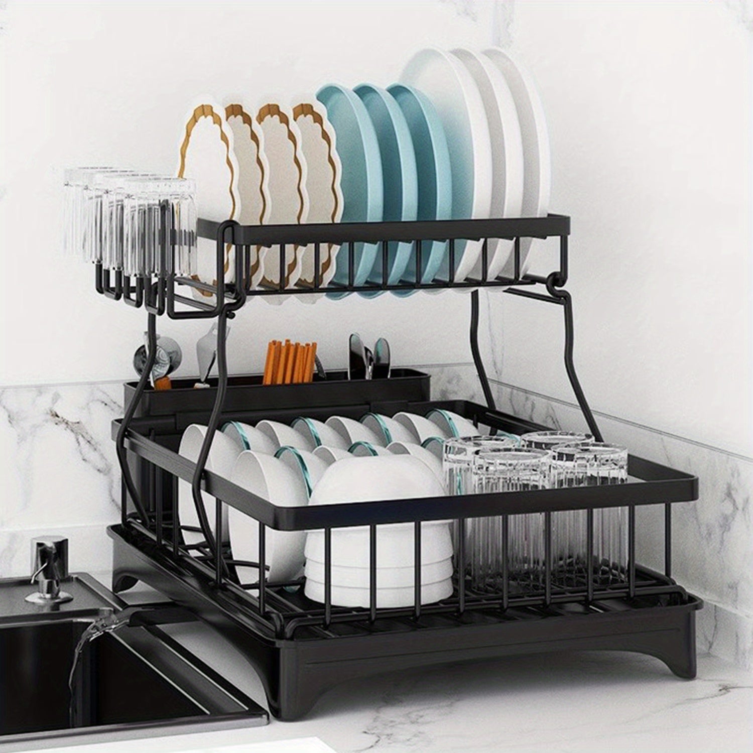 TEMU Dish Drying For , Detachable Steel 2 Dish Racks Organizer Utensils And Cup , -