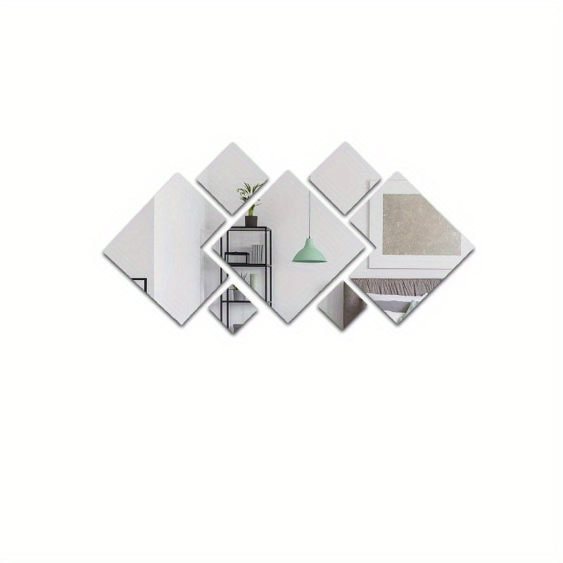 TEMU 1-2 Set, Modern Art Acrylic Mirror Wall Stickers - Square & Rhombus Combo, Removable & Self-adhesive Decal, Hallway, Living Area, Bedroom &