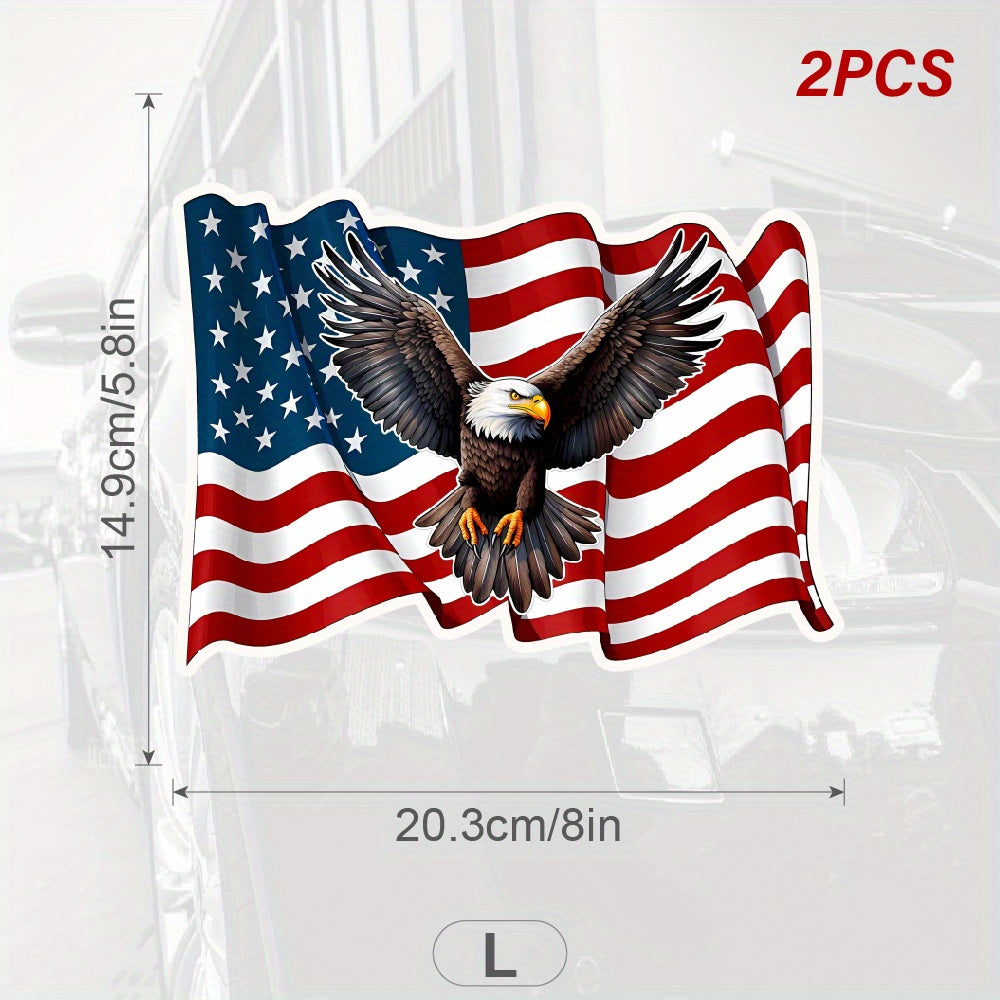 TEMU 2pcs Reflective American Flag Eagle Vinyl Decals - Durable Self-adhesive Patriotic Car Stickers For Decoration On Vehicles, Laptops, Water