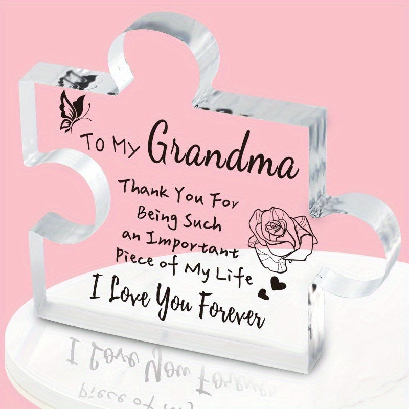 TEMU Your Grandma With This Engraved Acrylic Puzzle Shape Plaque - Perfect Gifts For Christmas And Birthday