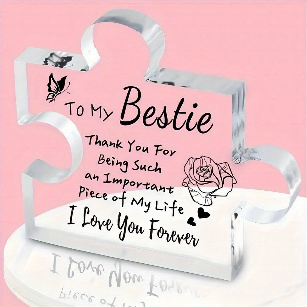 TEMU Bestie Gifts For Women, Engraved Puzzle Acrylic Plaque 3.9 X 3.9inch, Birthday Gifts For Women Friendship, Friendship Gifts For Women Men Girls