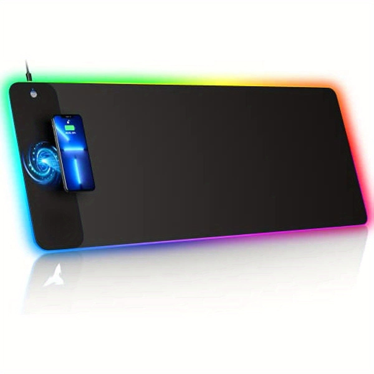 TEMU Wireless Charging Rgb Gaming Mouse Pad 10w, Led Mouse Mat 800x300x4mm, 10 Light Extra Large Mousepad Non-slip Rubber Base Computer Keyboard Mat