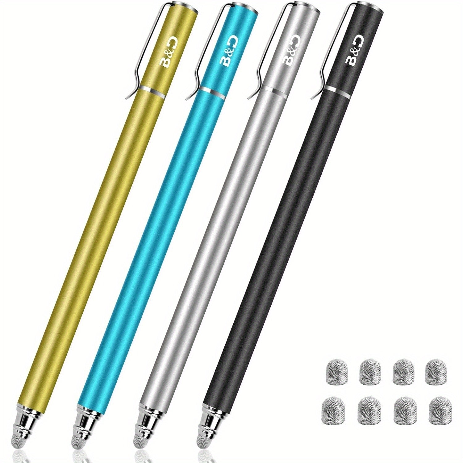 TEMU 4pcs Universal Stylus Pens For Touch Screens - New 5mm High-sensivity Dual Fiber Tips Stylus For All Tablets & Cell Phones With 8 Extra