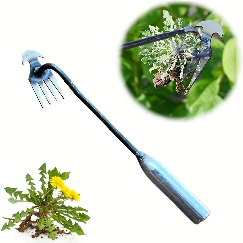 TEMU 1pc, Advanced Long Handled Weeding Machine, 4-tooth Integrated Gardening Rake, 4-tooth Saw Suitable For Digging, Ergonomic Hand Tool, , Weeding