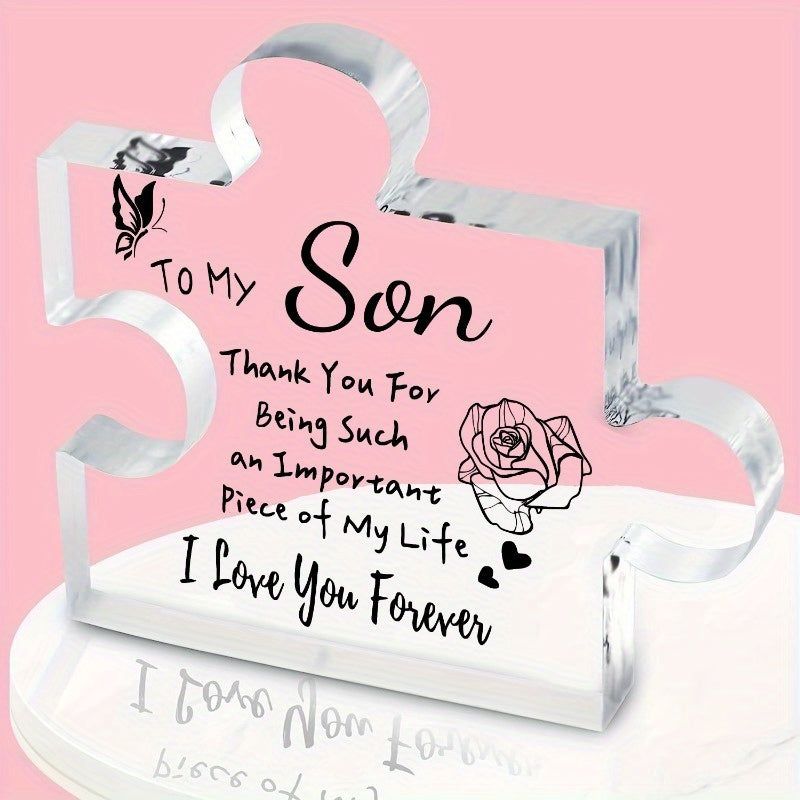 TEMU Gift From Mom To Son - Gift Acrylic Puzzle Card - Christmas And Birthday Gift - Desk Decoration - Father's Day Graduation Anniversary