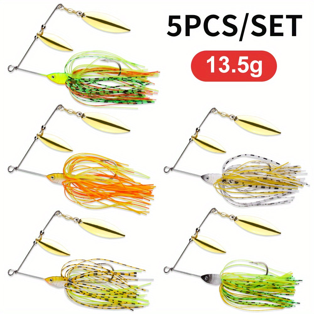 TEMU 5pcs-set 13.5g-0.47oz With Bearded Squid Lure Simulation Bait Colorful Squid Skirt Rotating Sequins Shaking And Swinging Reinforced Fishing Hook