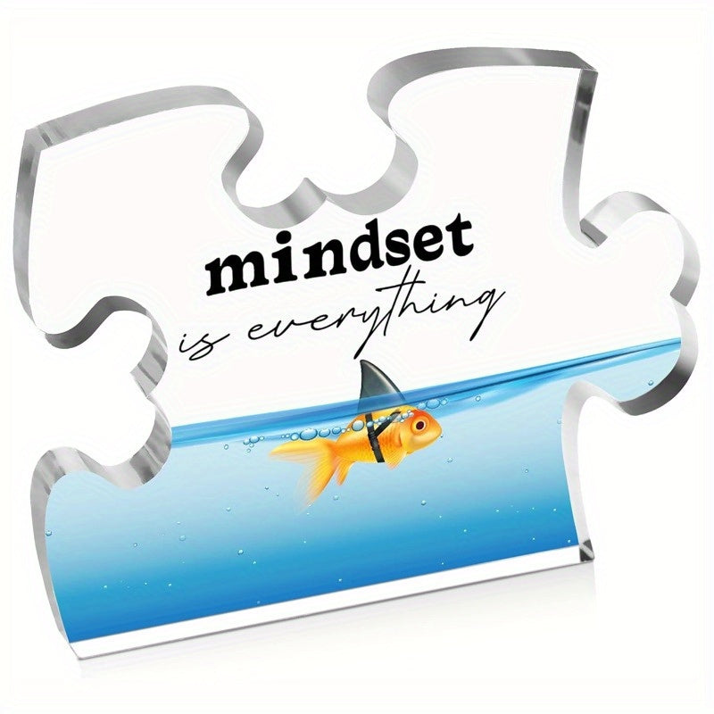 TEMU Nspirational Gifts For Coworker, Engraved Acrylic Block Heart Puzzle With Gift Box, Mindset Is Everything, Engraved Desk Sign Collectible