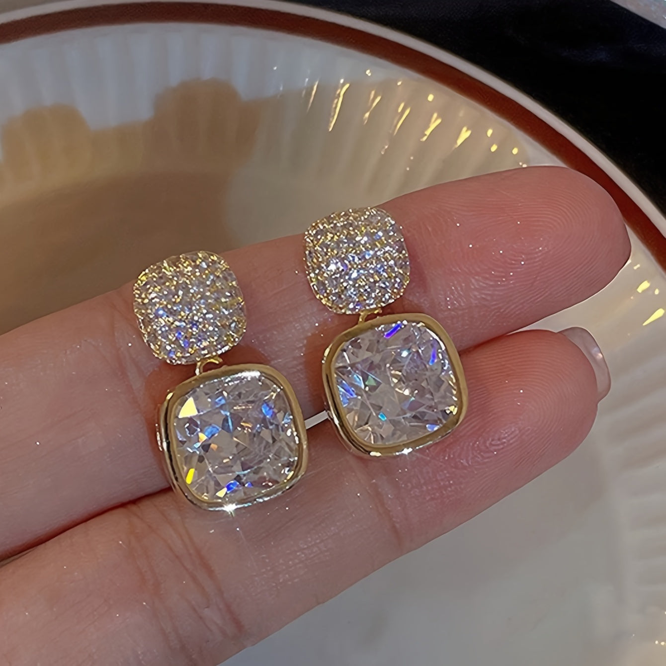 TEMU 1 Pair 18k Gold-plated Pendant Earrings With Synthetic Zirconia In Simple Yet Sophisticated Design, Casual Attire, Party And , Beaded Earrings