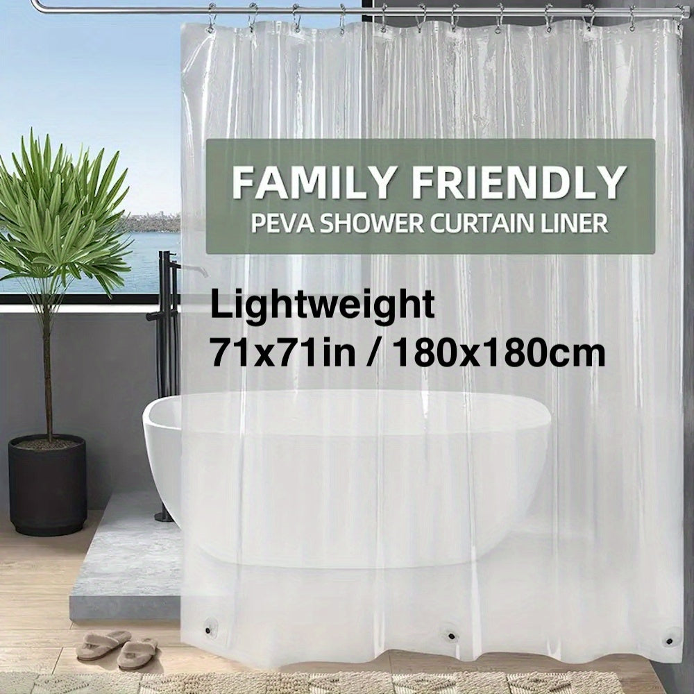 TEMU 1pc Lightweight Clear Peva Shower Curtain Liner , With Metal Grommets & Plastic Rings, Bottom Weighted With Magnets, Home Decor & Bathroom